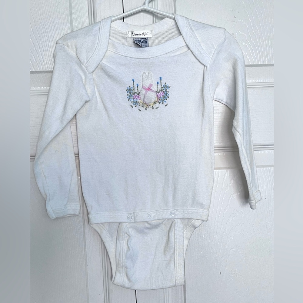 White Long Sleeved Bunny Onesie by Victoria Kids